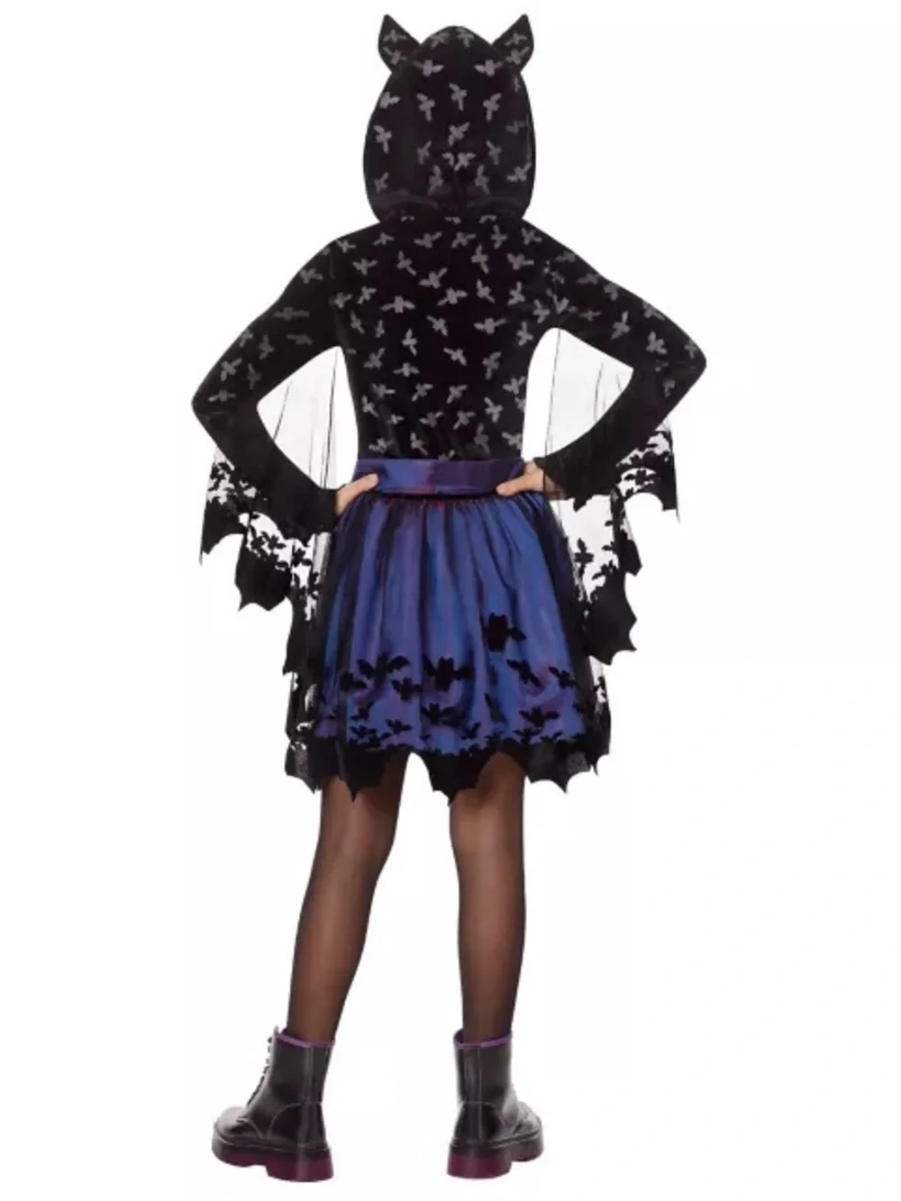 Spirit Halloween Girls Bat Costume Dress Hooded Purple Black Size Large 12-14